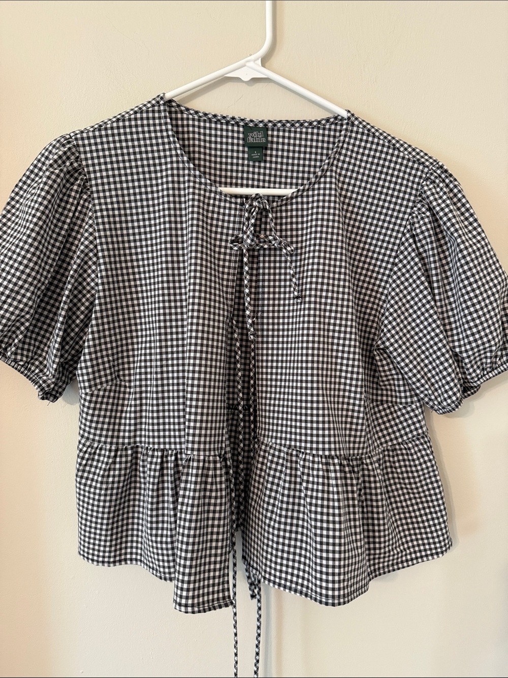 wild fable Black & White Gingham Tie-Front Peplum Blouse